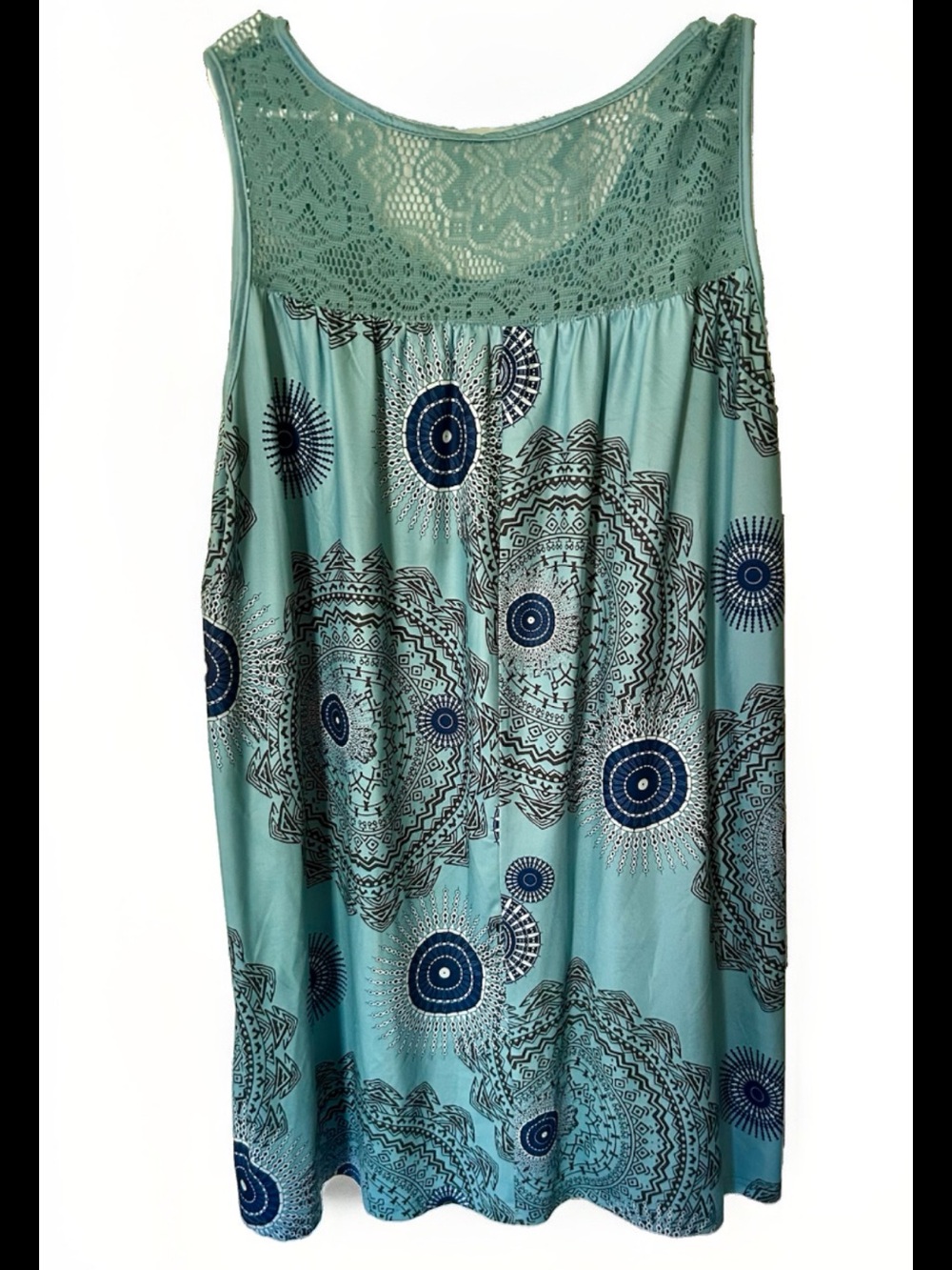 Lace Yoke Aqua Blue Printed Women's Skirt